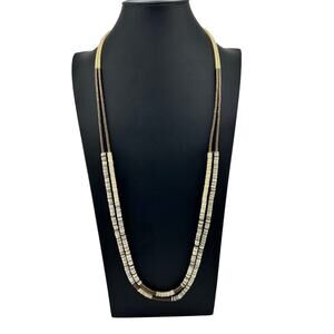 Serefina Anthropologie Stone Metal Heshi Bead Neutral Colors Modern 34" Necklace